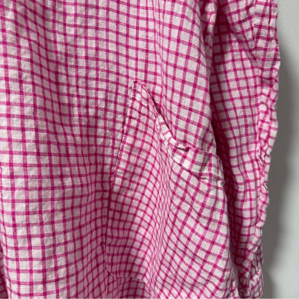 The Company Store Pink White Gingham 100% Linen Collared Tunic - Picture 13 of 16